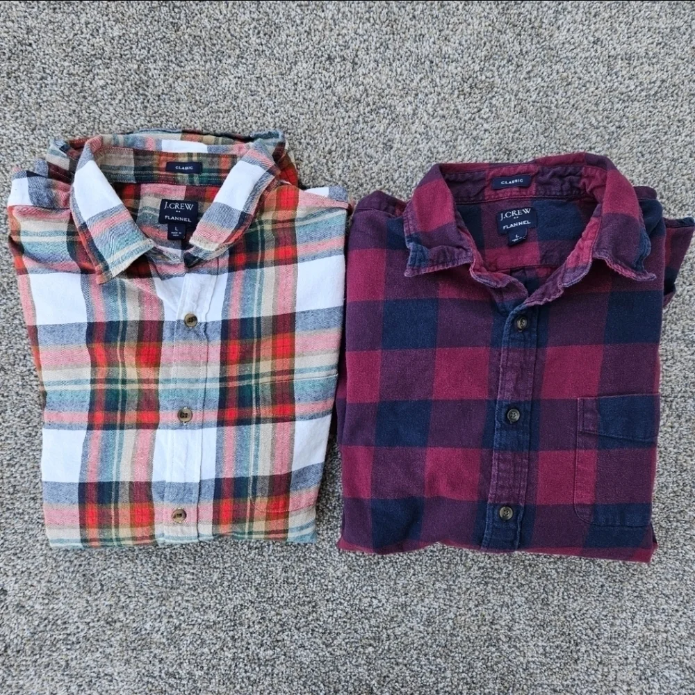 J.Crew Mercantile Classic Fit Long-Sleeve Flannel Red Plaid Shirt LOT Mens Large